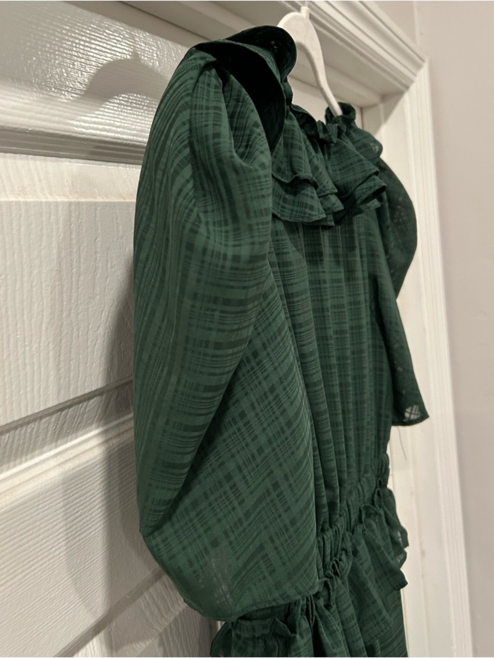by the River Dark Green Ruffle Tiered Maxi Dress with Puff Sleeves Size Small - Picture 4 of 8